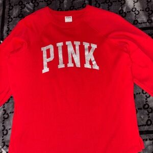 PINK Victoria's Secret Red Sweatshirt with Gray Logo